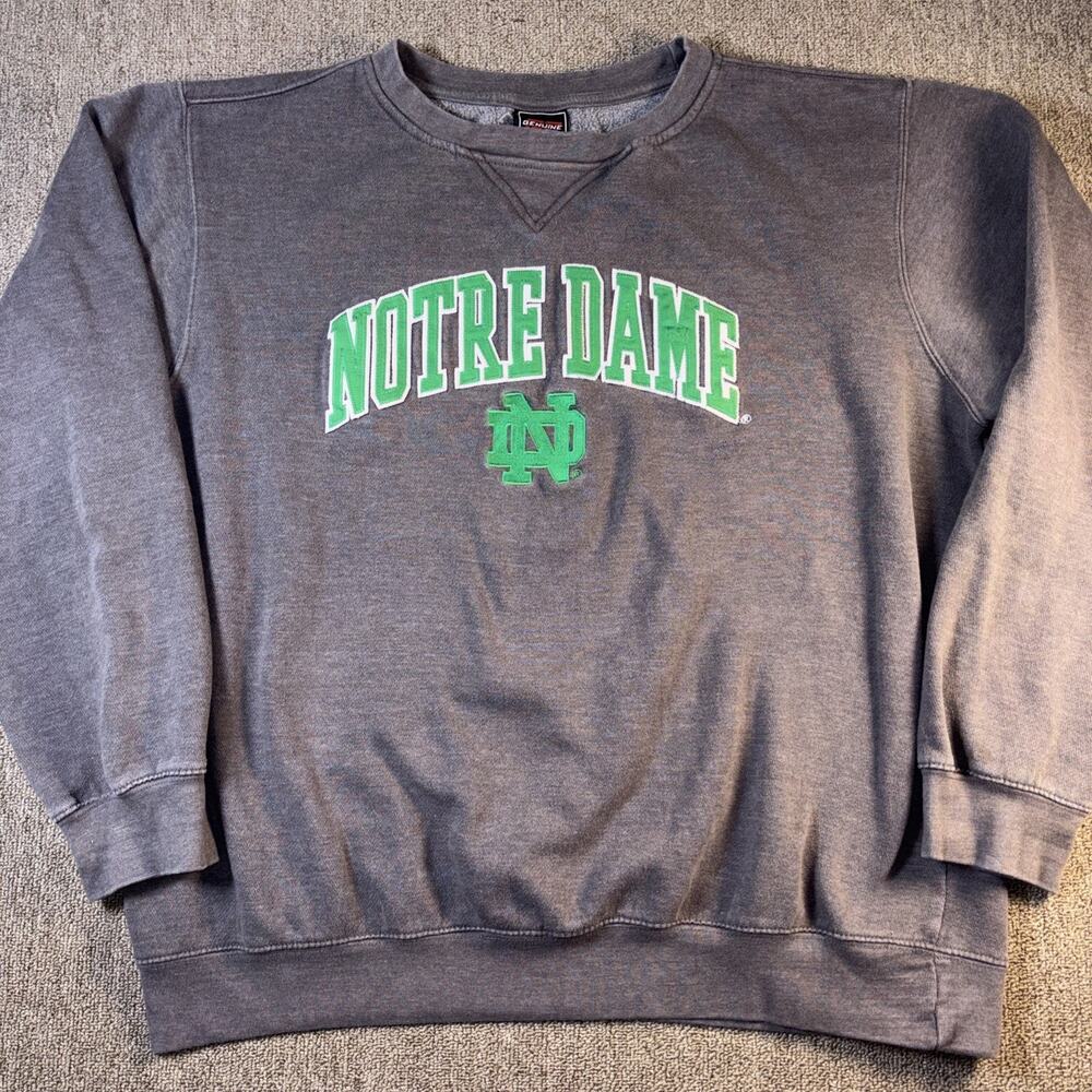 VTG Notre Dame University Pullover Sweatshirt Gray Fighting Irish Large Gray